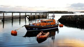 Leverburgh RNLI’s Mersey class lifeboat, The Royal Thames 12-36, moored at the station