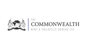 The Commonwealth Mint trademark featuring two unicorns either side of a globe with the Latin words Nummorum Famulus underneath and the words The Commonwealth Mint and Philatelic Bureau Ltd on the right