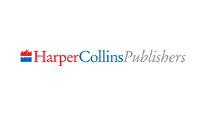 HarperCollins trademark featuring fire and water symbols and the words Harper in red, Collins in blue and Publishers in grey