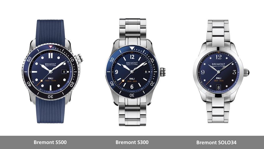Bremont partnership with RNLI - image of the three specially commissioned watches