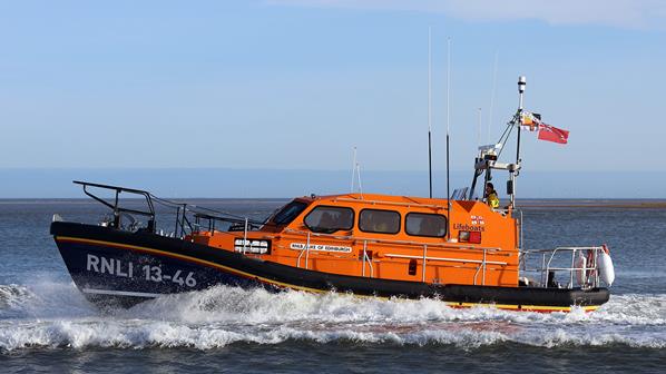The Wells lifeboat powering through waves.