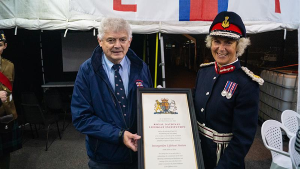 His Majesty’s Lord-Lieutenant of Ross and Cromarty, Mrs Joanie Whiteford, pictured reading His Majesty’s warmest thanks to staff and volunteers of the Royal National Lifeboat Institution (RNLI).