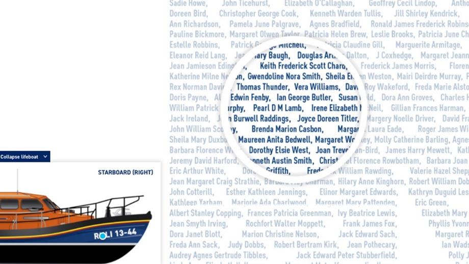 Use our online search tool to find your loved one’s name on the side of the Legacy Lifeboat