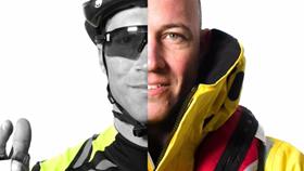 Split image with Mayday fundraiser on the left and RNLI crew member on the right