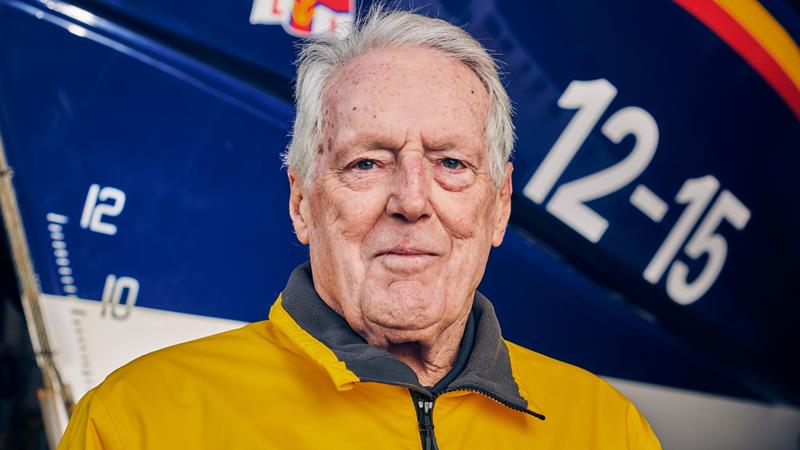 Portrait photo of Roger Couch, Volunteer Lifeboat Operations Manager at New Quay Lifeboat Station, standing in front of the station’s current Mersey class all-weather lifeboat Frank and Lena Clifford of Stourbridge 12-15