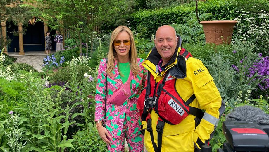 Amanda Holden and Lifeboat Crew Member Andy Mayo in our garden at the RHS Chelsea Flower Show.