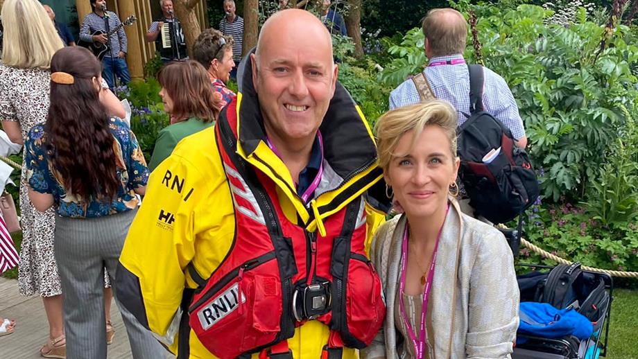 Lifeboat Crew Member Andy Mayo and Vicky McClure in our garden at the RHS Chelsea Flower Show.