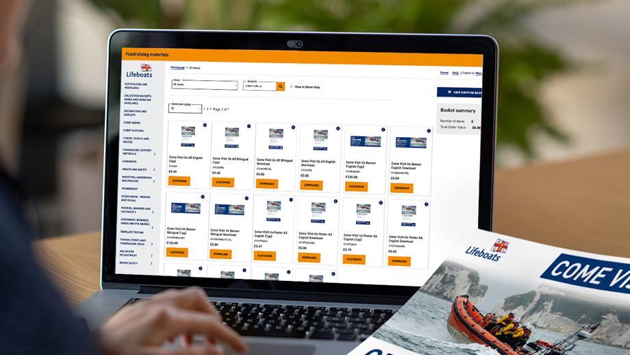 A laptop is on a table and on the screen is MyStore, with a variety event resources.
