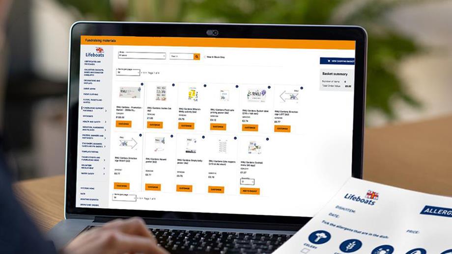 A laptop is on a table and on the screen is MyStore, with a variety event resources.