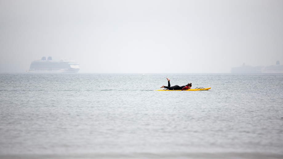 Lifeguard training in Weymouth Bay on calm waters