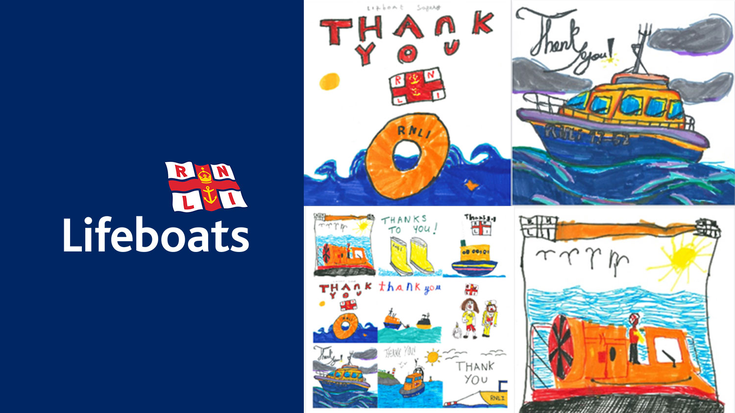 Montage of RNLI themed children's drawings 