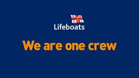 RNLI logo and text: 'We are one crew'