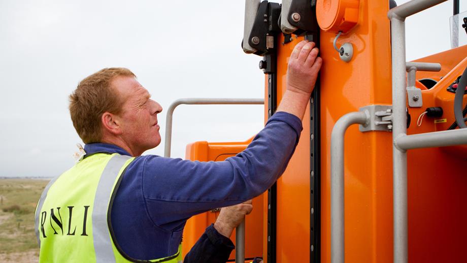 Dungeness mechanic trevor bunney inspecting the shannon class lifeboat