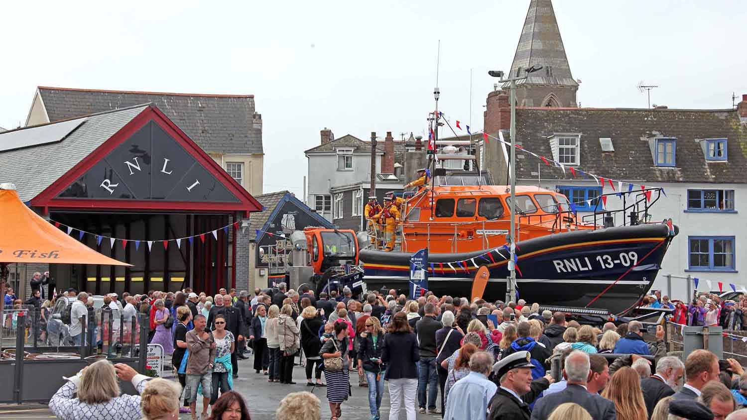 The official opening of the refurbished Ilfracombe Lifeboat Station at the naming ceremony of the station’s new all-weather Shannon class lifeboat, The Barry and Peggy High Foundation 13-09