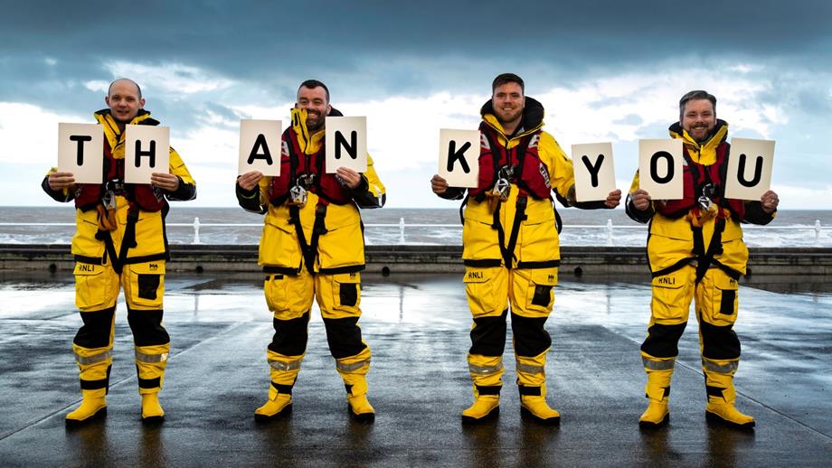Four Bridlington crew members are holding cards that read ‘thank you’