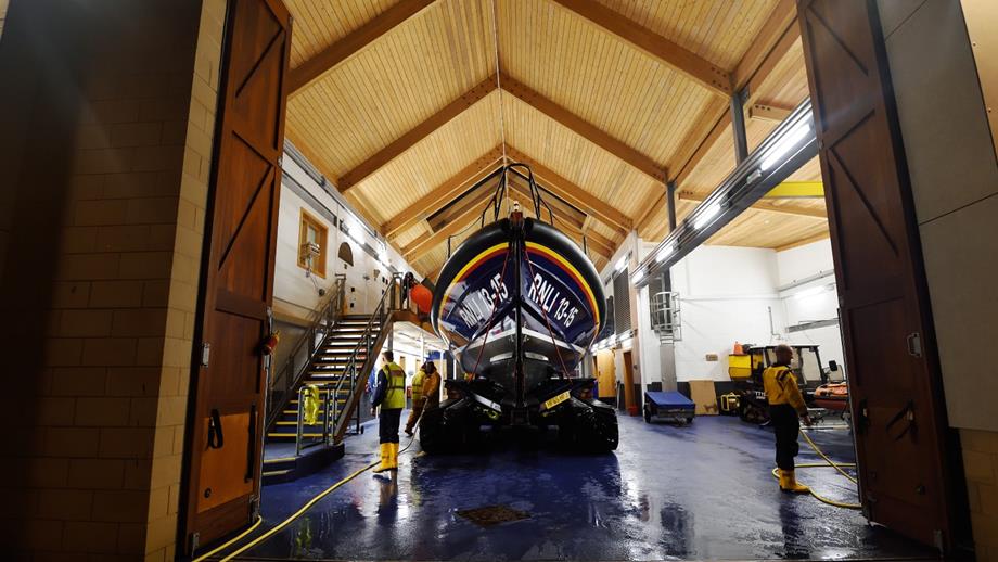 The Shannon class lifeboat is inside the new Scarborough Lifeboat Station building