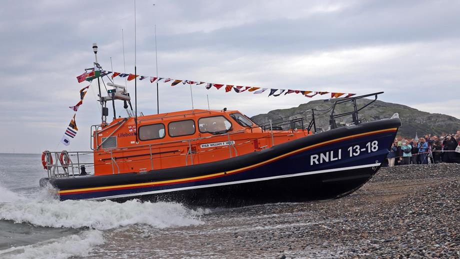 Llandudno Lifeboat Station’s Shannon class lifeboat is on the beach