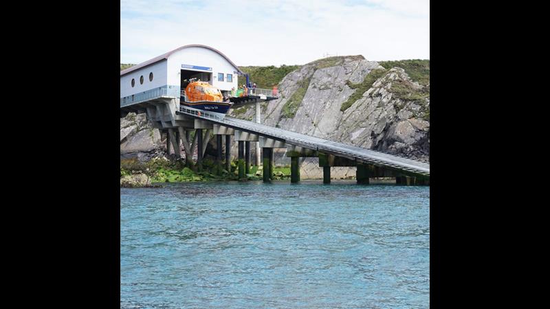 St Davids Lifeboat Station with their Tamar class lifeboat on the slipway.