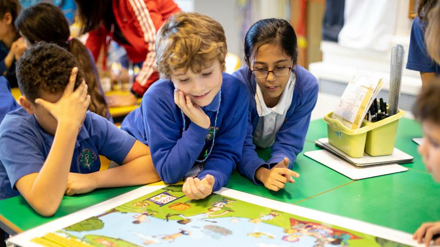 Children use an RNLI resource in the classroom