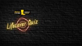 Thumbnail of Zoom background - yellow neon lights on black bricks spelling out Lifesaver Quiz