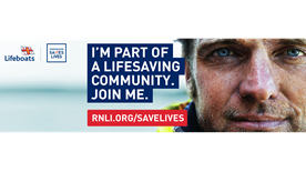 Close up on crew member with statement 'I'm part of a lifesaving community. Join me.'